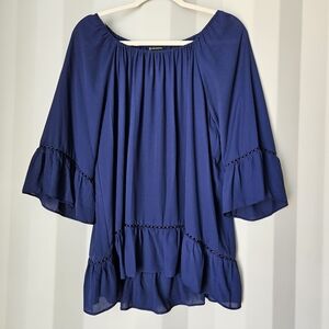 Royal Blue Ruffle Peasant Tunic By New Directions